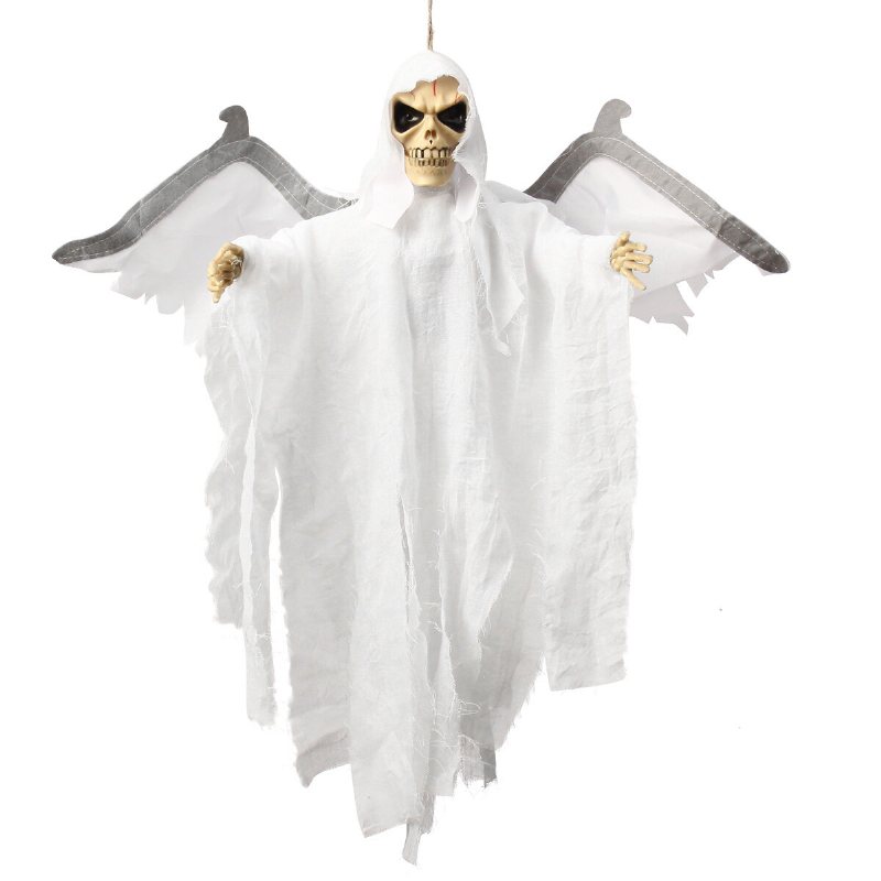 Halloween Rekvisita Hängande Skalle Skelett Spöke Haunted Batteri Flash Eye Party Dekorationer Röststyrning