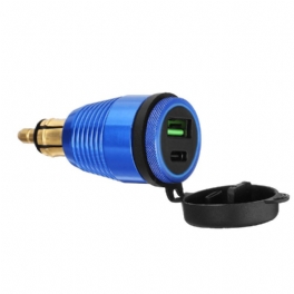 Qc3.0 Type-c Usb Billaddare Vattentät Allmänt Snabb Usb Laddare Uttag Blått Ljus