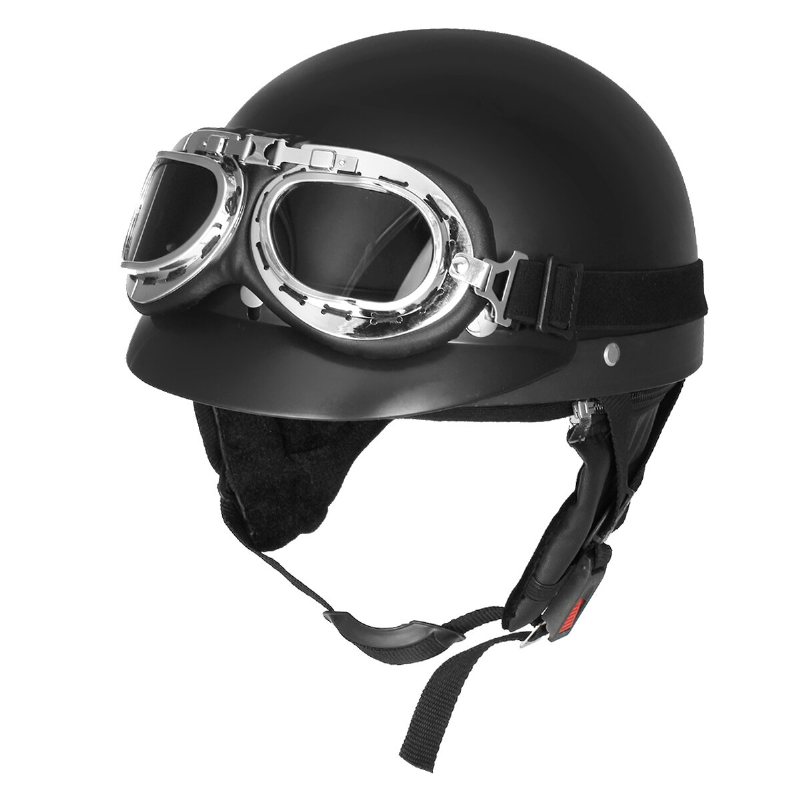 Retro Matt Svart Motorcykel Halv Face Hjälm Biker Scooter Med Solskydd Uv Glasögon Cafe Racer