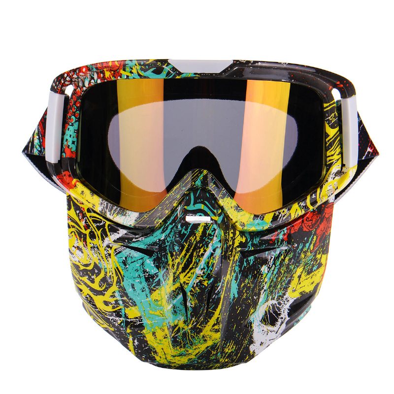 Vindtät Skidor Avtagbar Ansiktsmask Goggles Motorcykel Uv-skyddsglasögon