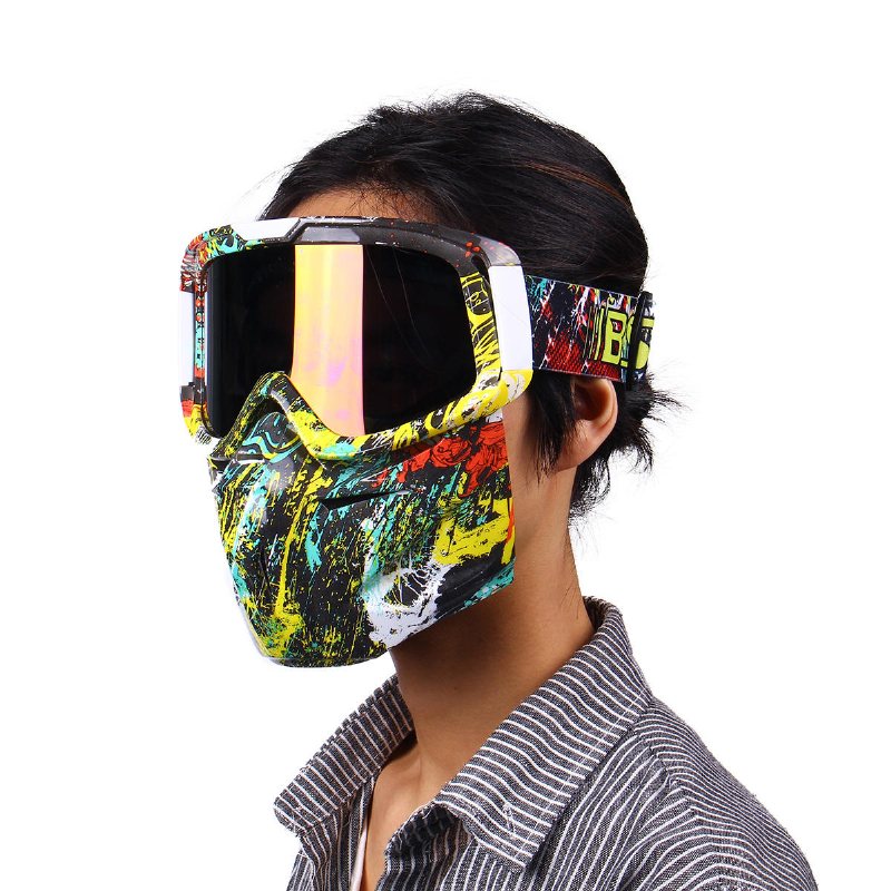 Vindtät Skidor Avtagbar Ansiktsmask Goggles Motorcykel Uv-skyddsglasögon