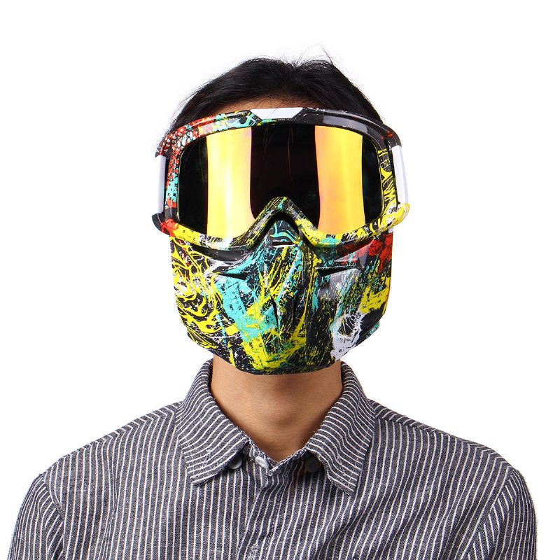 Vindtät Skidor Avtagbar Ansiktsmask Goggles Motorcykel Uv-skyddsglasögon