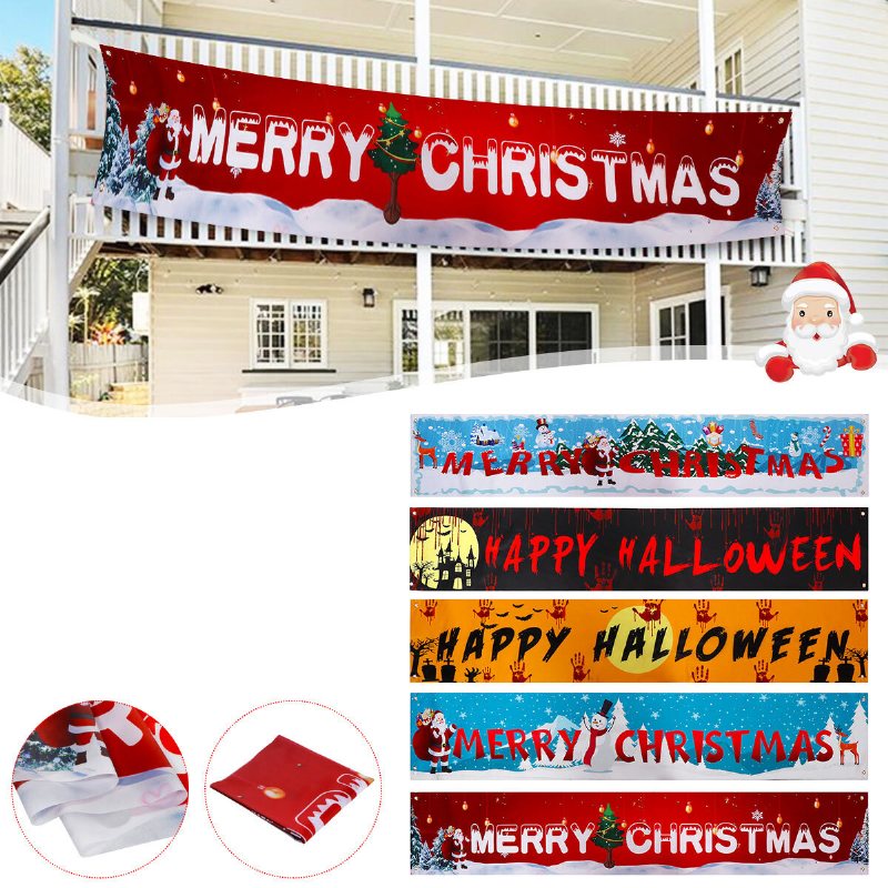 200*36cm Julbannerdekoration Polyestertyg Jul Halloweenprydnader För Utsidan Gott Nytt År