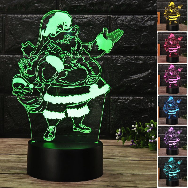 Christmas 3d Santa Claus Led Night Touch Color Changing Illusion Usb Light Lamp