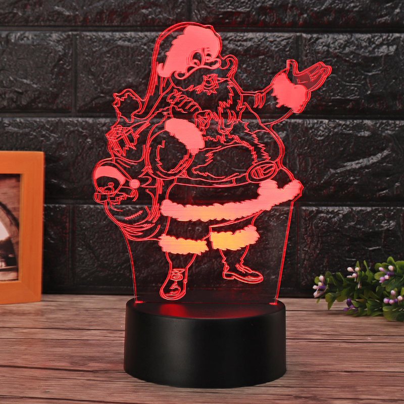 Christmas 3d Santa Claus Led Night Touch Color Changing Illusion Usb Light Lamp