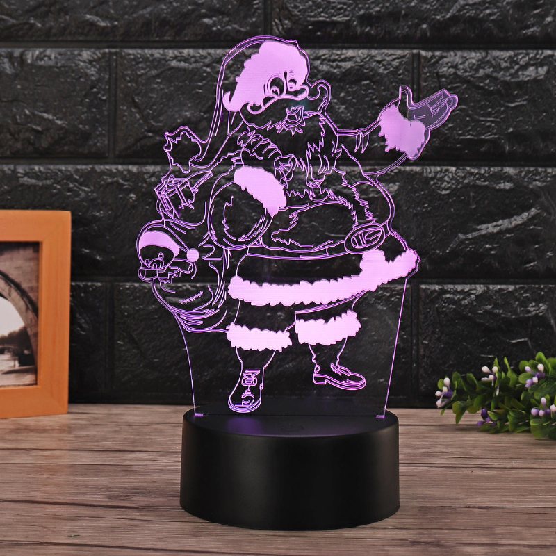 Christmas 3d Santa Claus Led Night Touch Color Changing Illusion Usb Light Lamp