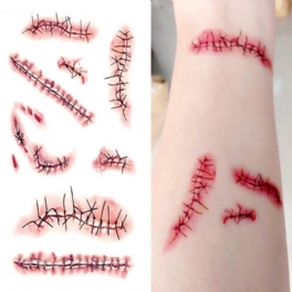 Halloween Tillfällig Tatuering Klistermärke Skräck Sår Realistiska Blodskada Ärr Klistermärken