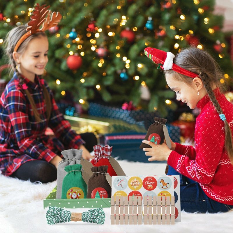 Joyxeon 28st Julhängande Adventskalendrar Countdown Dragsko Presentpåsar Godis Kexpåsar Present Presentpapper
