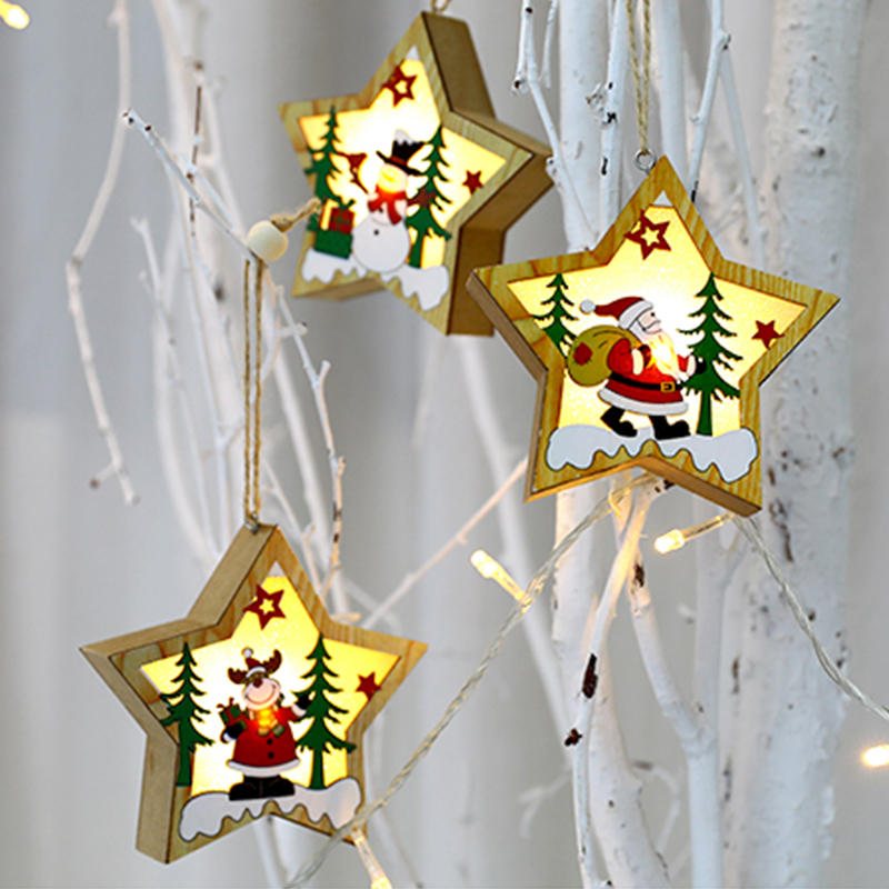 Lysande Jul Träprydnad Led-ljus Santa Claus Hjortdekorationer Lampa Xmas