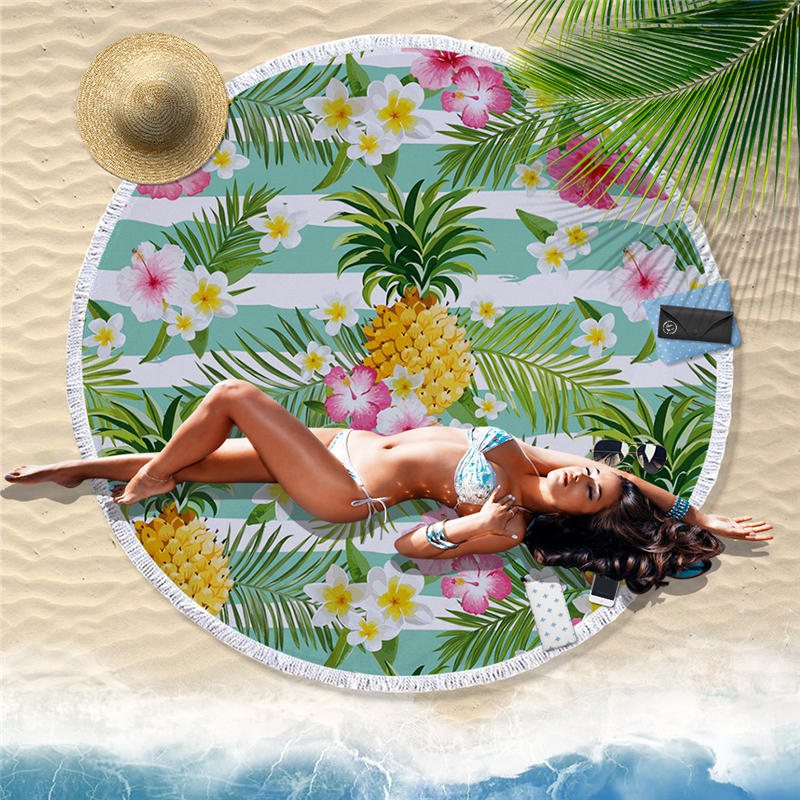 150x150cm Mjukt Tyg Rund Strand Poolhandduk Tofs Filt Yogamattor Gym Handduk