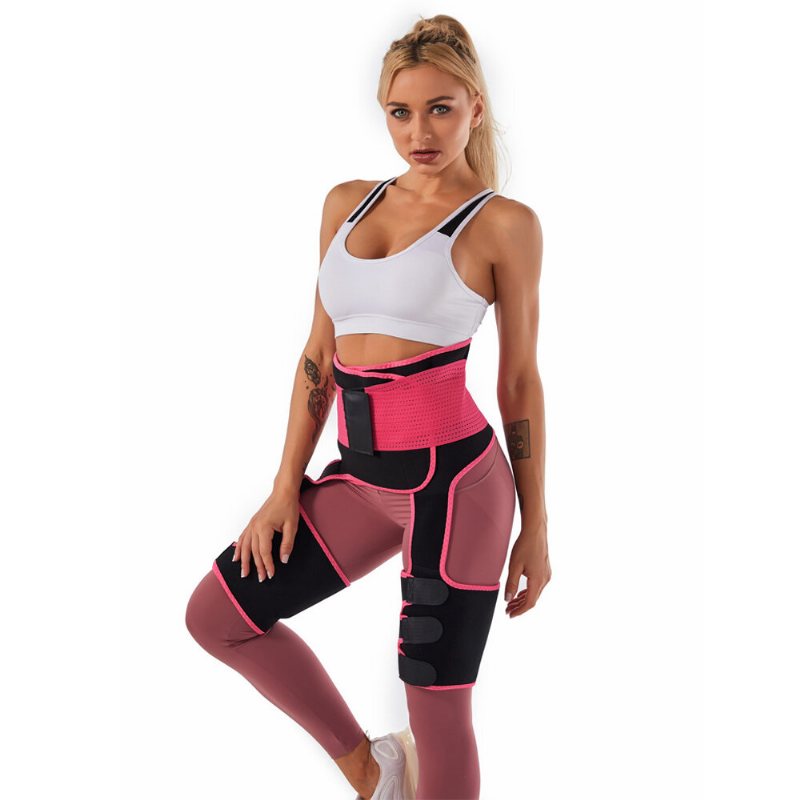 3-i-1 Benformare Svettbälte Svett Midjetränare Korsett Sport Midja Cincher Lårtrimmer Butt Lifter Yoga Gym Träning Pilates Justerbar Rumpa