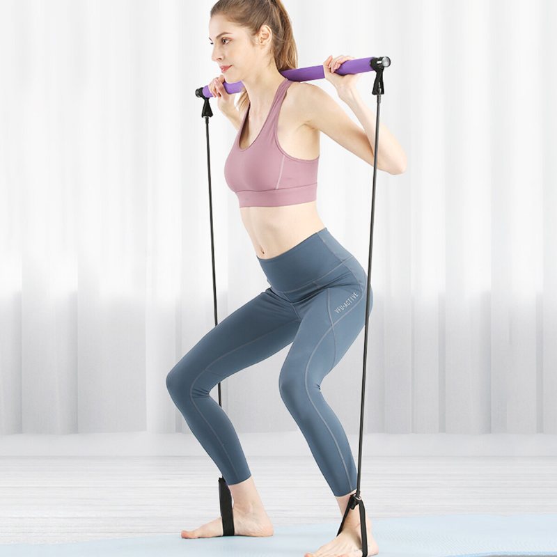Bärbart Pilates Bar Kit + Resistance Band Justerbar Träningsstång Träningsutrustning För Hemmagym