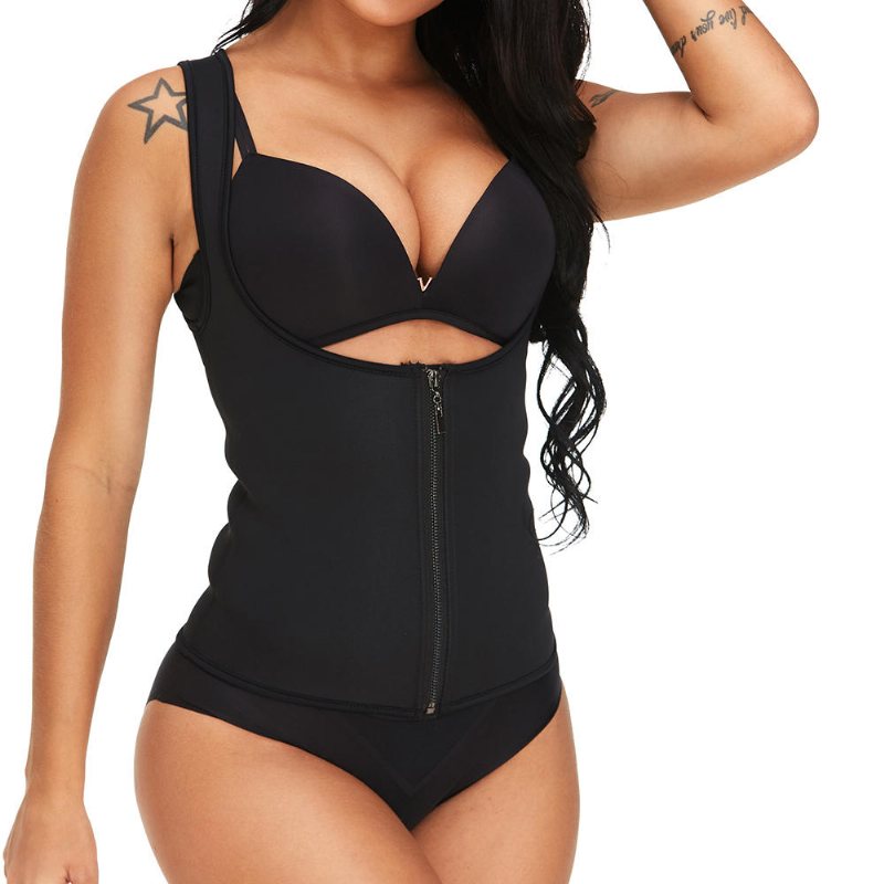 Dam Front Zip Sports Trainer Cincher Korsett Midja Shapewear Väst Plus Size Polyester Neopren