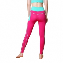 Damer Som Andas Snabbtorkande Sportbyxor Med Hög Elastisk Skinny Patchwork Pocket Yoga Legging
