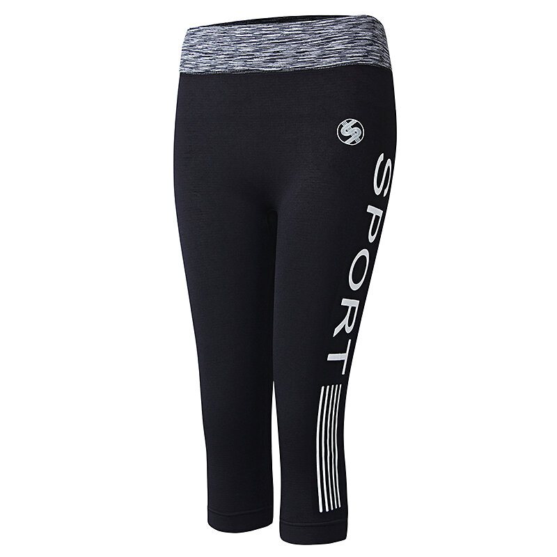 Kvinnor Brevtryckt Slim Yoga Byxor Sjunde Längd Fitness Legging