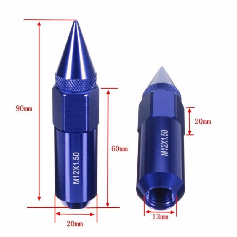 20st M12x1.5 Aluminium 60mm Bilhjul Fälgar Luggmuttrar Spiked Extended Tuner