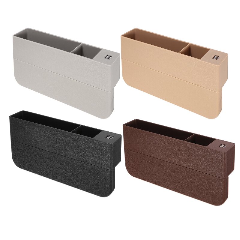 Bilstol Gap Slit Catcher Filler Förvaringsbox Fodral Fick Organizer Hållare 2 Usb-portar