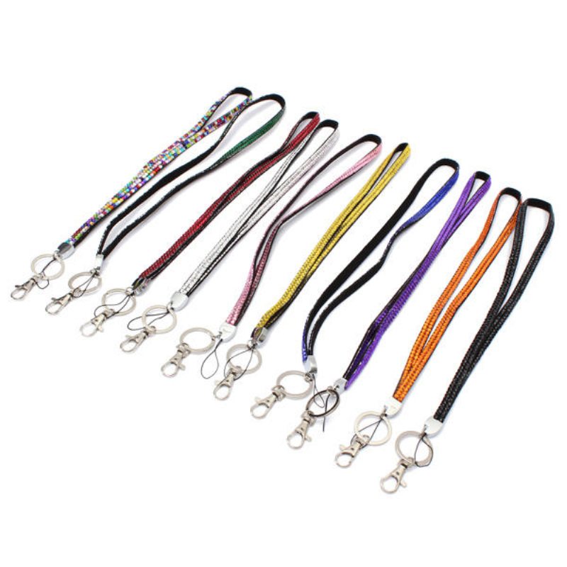 Bling Rhinestone Crystal Custom Strap Lanyard Id Badge Key Ring Holder