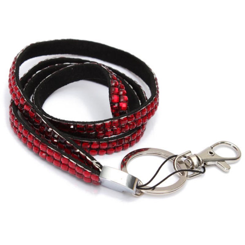 Bling Rhinestone Crystal Custom Strap Lanyard Id Badge Key Ring Holder