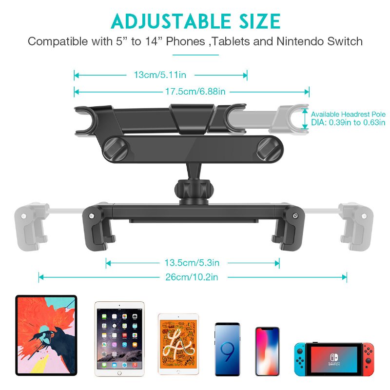 Sawake Universal Car Nackstöd Tablettfäste 360° Roterande Justerbar Auto Seat Back Telefonhållare Stativ För Bil Baksäte För Ipad/ Tablet/ Smartphone 5-14 Tums Enheter