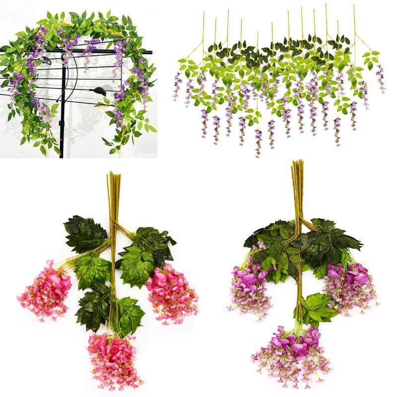 12 St Artificiell Sidenblomma Wisteria Vine Hängande Garland Trädgård Bröllopsdekorationer