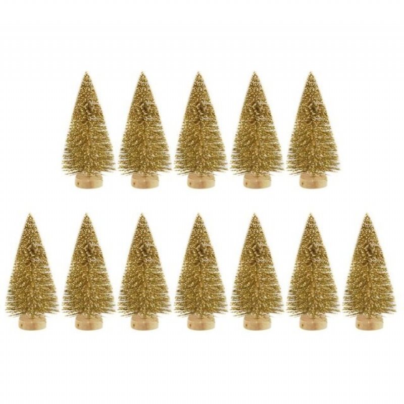 12 St Mini Julgran Sisal Siden Ceder Dekor Liten Guld Silver Blå Grön Vit