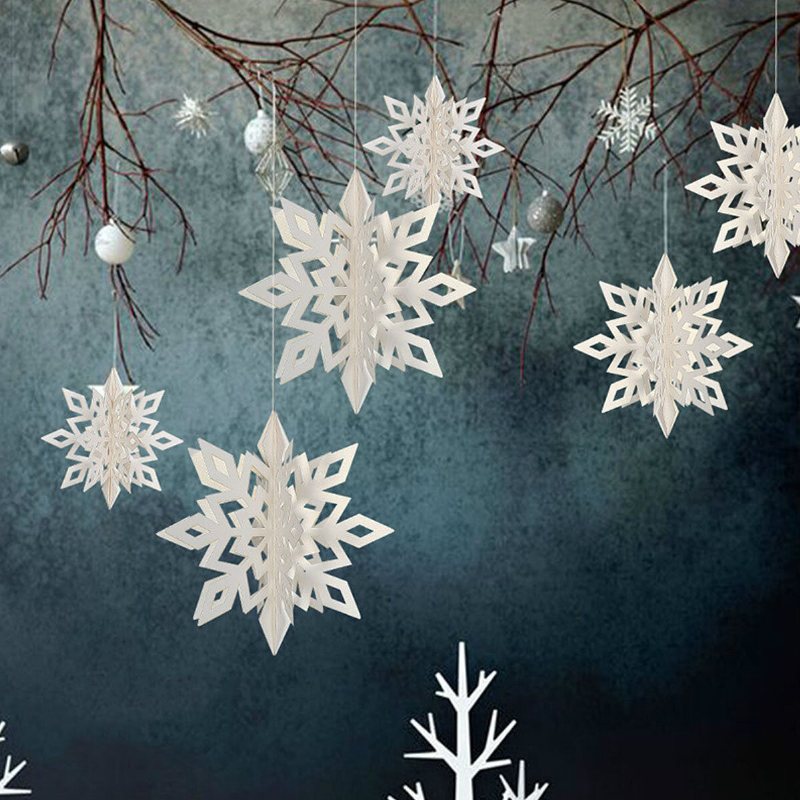 6st Julfest Hängande Dekoration Grannlåt Xmas Snöflingor Hem Bar Inredning