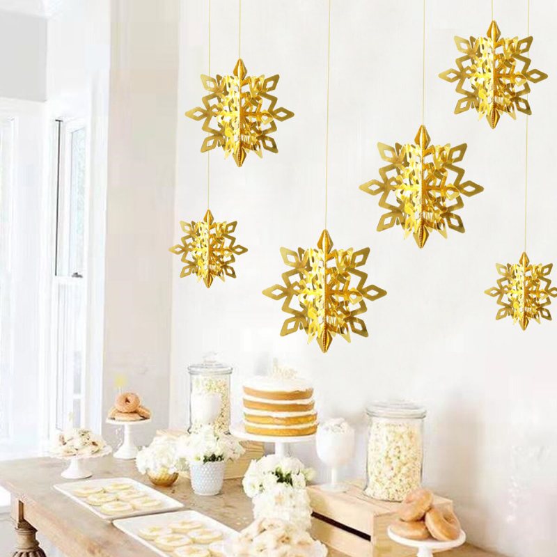 6st Julfest Hängande Dekoration Grannlåt Xmas Snöflingor Hem Bar Inredning