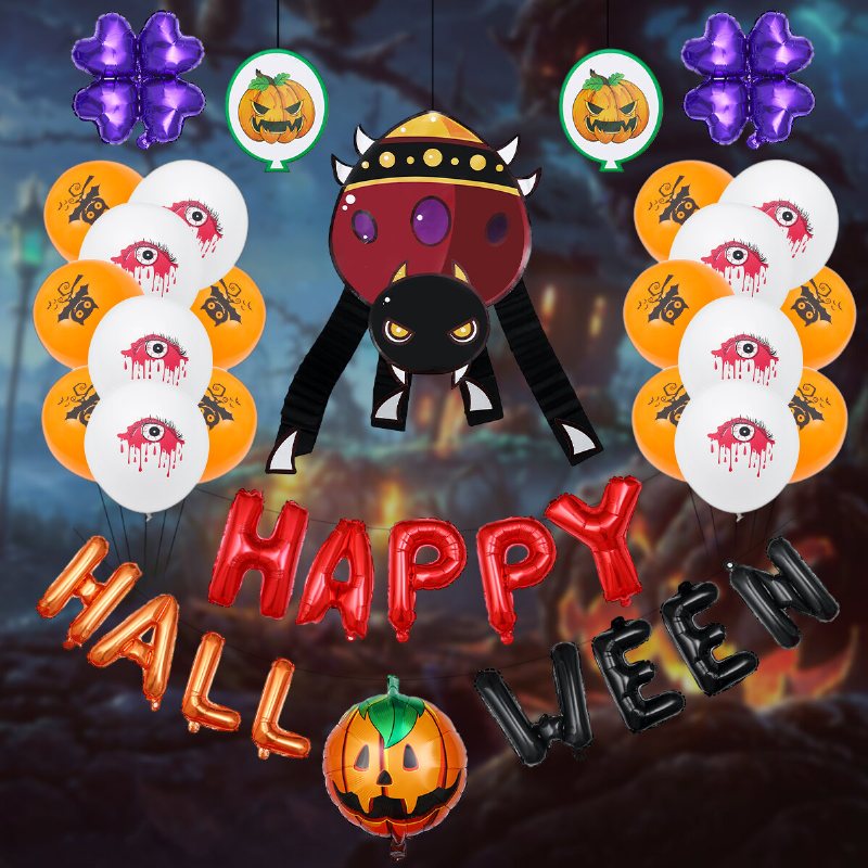 Halloween Aluminium Film Ballong Tecknad Stil Spindel Spöke Fladdermus Spökfestival Happy Brev Dekoration Boll