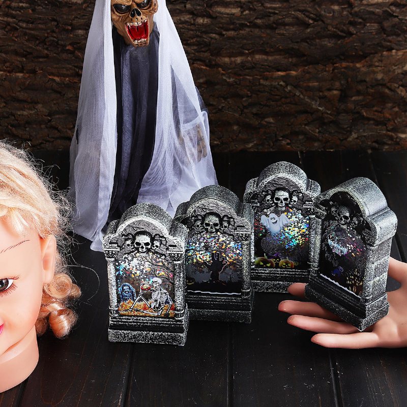 Halloween Led-ljuslampa Skelett Tombstone Castle Plast Rekvisita Party Present Dekor Bordslampa