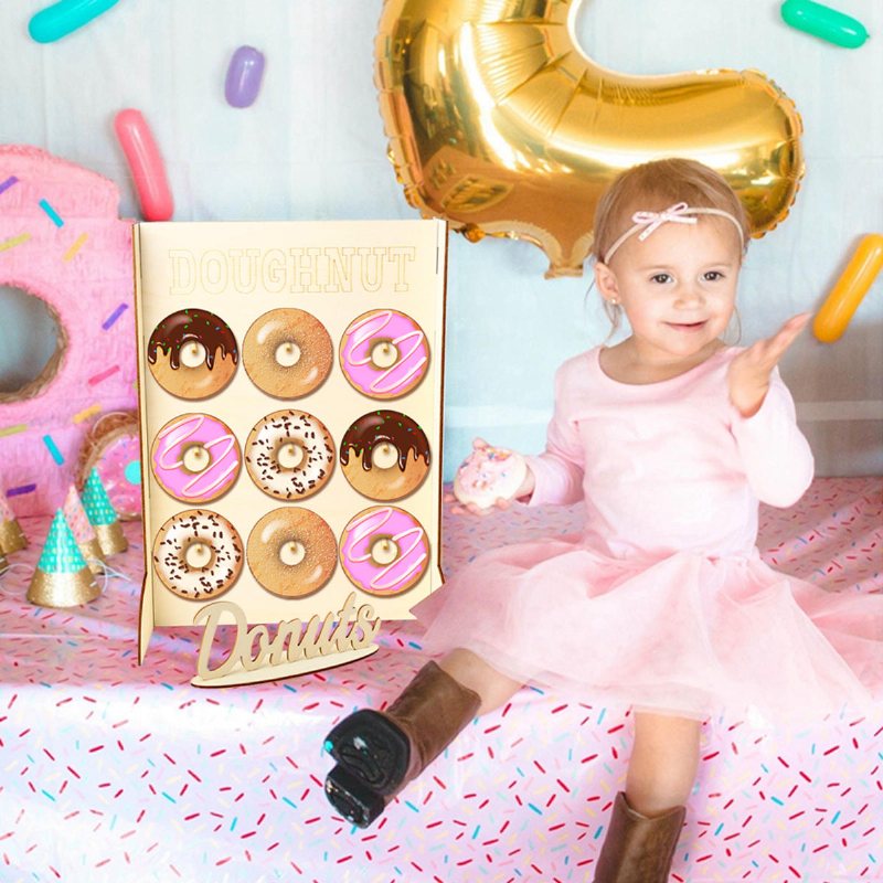Trä 9 Donut Vägg Godisställ Bordshållare Heminredning Bröllopsfest Tillbehör Dekorationer